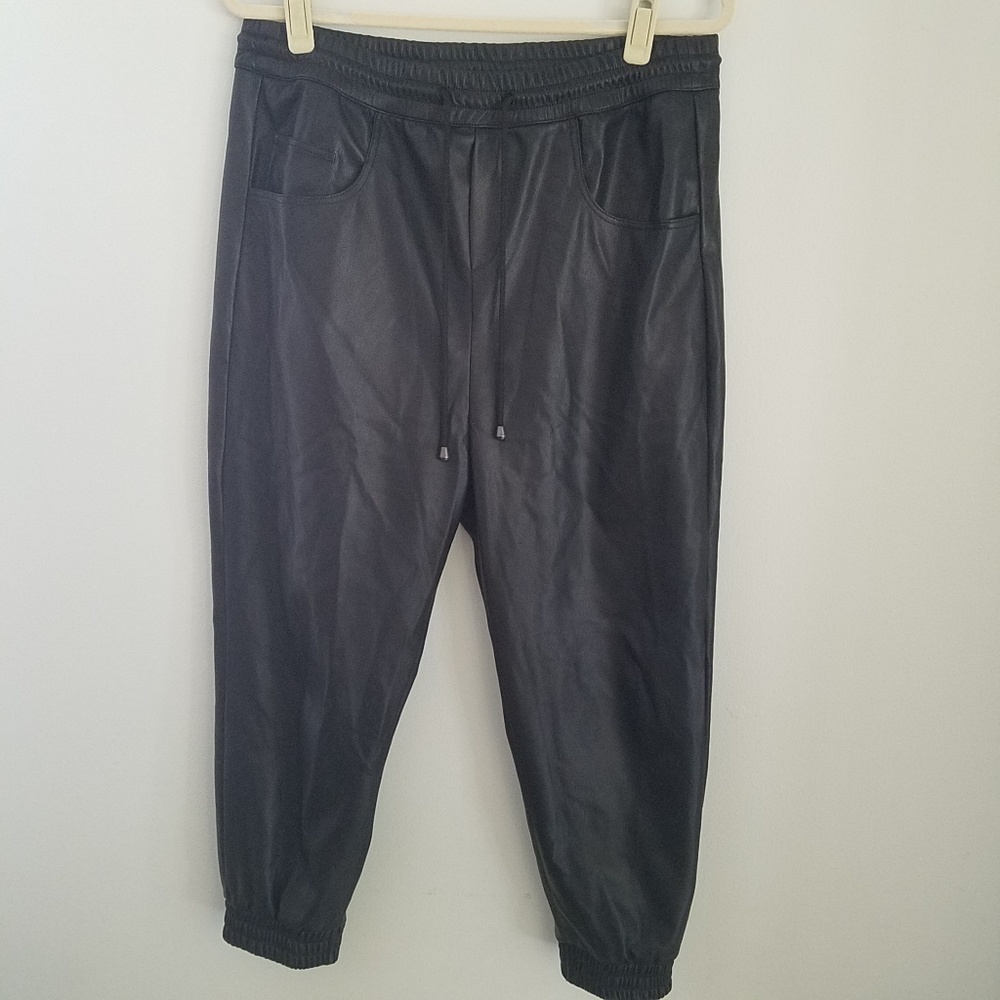 Zara Black Drawstring Leather Joggers Pants Large